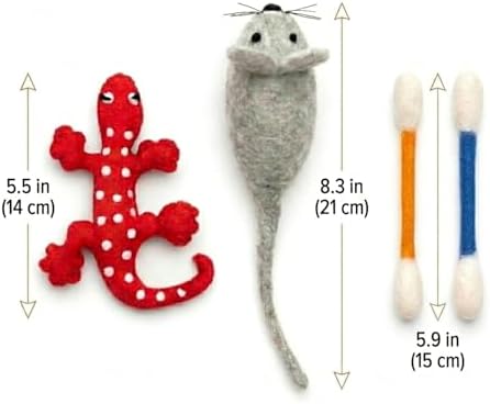 Glaciart One Wool Cat Toy Set with Organic Catnip | Interactive Cat Toys for Play, Exercise & Boredom Relief | Mouse, Lizard & Swabs