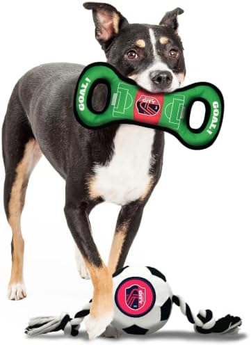 Pets First MLS St Louis SC Soccer Field Tug Toy & Soccer Ball Rope Toy Set for Dogs - Officially Licensed Interactive Squeaky Rope Fetch & Chew Toys with Team Logo