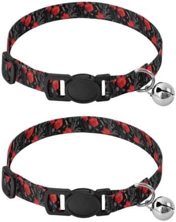 Poppy Flower Black Metal Bell Included Cats Collar 2 Pack Collars for Cats
