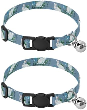Blue Flower Rabbit Collar for Puppy, 2 Pack Cat Collar Breakaway with Bell