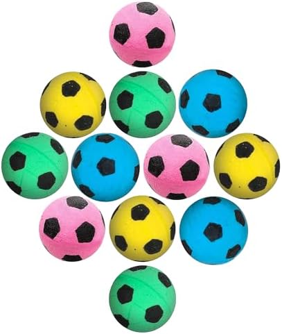 Vila Cat Soccer Balls, Feline Entertainment and Enrichment, Physical, and Mental Workout, Kitty’s Silent Companion, Foam Sponge, Pink, Yellow, Green, Blue, 1.5” -2” (Diameter), 12 Pcs per Pack 