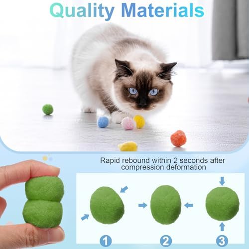 Cat Toy Pom Ball, Interactive Cat Ball Toys Fuzzy Pompoms (Plush, 1.2Inch, 30Pcs, Dark Green) for Kittens Pet Enrichment Training Play Indoor