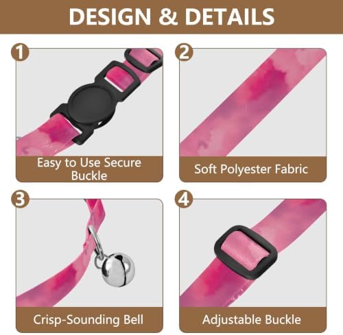 2 Pack Kitten Collar Magenta Clouds Puppy Collar with Bell, Adjustable Length 10.6" to 17.1"