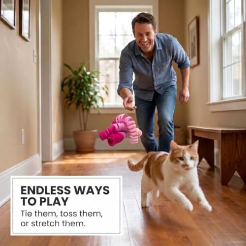 Glaciart One Felt Spring Cat Toy – 3 Pcs Soft Fuzzy Enrichment 100% Natural Wool - Interactive Stretchable Play Cat Toy Set - Safe for Pets, Non-AZO Colored Dyes - 30” Long