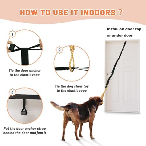 Spring Pole Dog Rope Toys,Dog Bungee Toy, Hanging from Tree, Tether Tug for Small to Large Dogs with 3 Pieces Chew Rope