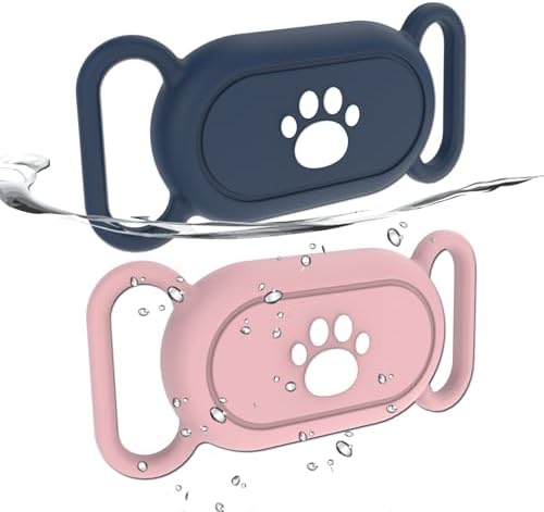 2 Pack Waterproof Dog Collar Compatible with Samsung Galaxy SmartTag2 | Silicone GPS Tracker Hidden Loop Holder for Smart Tag2, Anti-Lost Tag2 Case (Pink Blue)