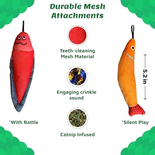 Meowy Cat Wand Toy – Cat Fishing Pole Toy with Reel The Cat Fish Fishing Rod, Telescopic Fiberglass Interactive Teaser Wand for Indoor Cats with Catnip Dental Mesh Attachments