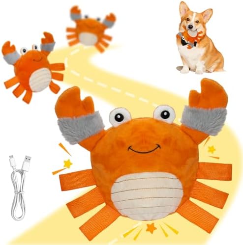 Automatic Bouncing Squeaky Dog Toy, USB Rechargeable Crab Ball for Large