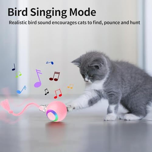 Pink Interactive Cat Toy,Automatic Moving Cat Toys for Bored Indoor Adult Cats,Fast Rolling,Chirping & Motion-Activated Kitty Toys,Fun Gift for Cats with Speedy 2.0 Tail,USB Rechargeable