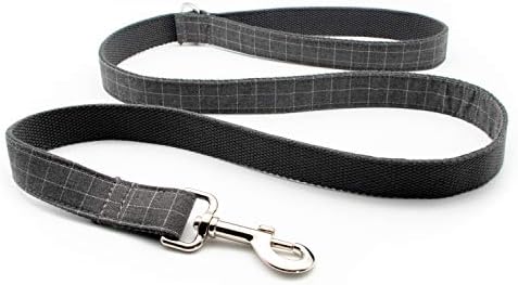 Durable Engraved Dog Collar Custom Name Fabric Adjustable (Gray Plaid)