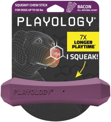 Playology Squeaky Chew Stick - Scented Dog Toy - Medium, Bacon Scent
