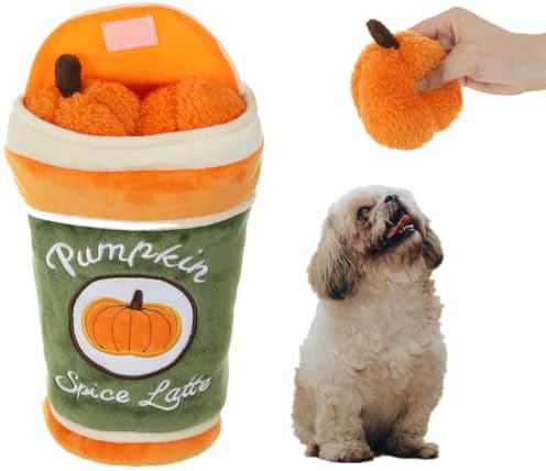 Hide and Seek Plush Dog Toy, 2 in 1 Crinkle Interactive Squeaky Bundle Pack, Pumpkin Toy for Small Medium Dogs, Orange
