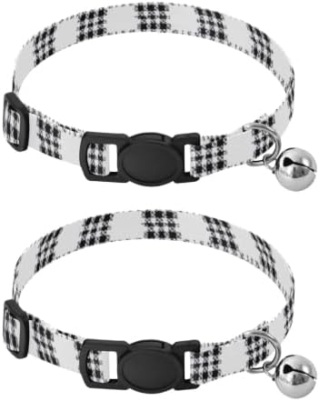 2 Pack Cat Collar Buffalo Plaid Small Dog Collar with Bell, Adjustable 10.6 to 17.1 Inches