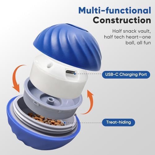 Petbobi Interactive Dog Ball, USB Rechargeable Moving Dog Toy for Treat Dispensing, 2.87" Blue Washable TPU Puzzle Ball, Interactive Dog Toys for Small & Medium Dogs, Boredom & Anxiety Relief
