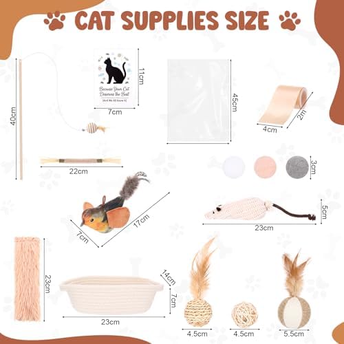 Supervitae 24 in 1 Kitten Toys for Indoor Cat Storage Basket Gift Toys Set Hanging Interactive Cat Toy Matatabi Stick and Crinkle Balls Teething Toy, Attract Kitten to Swat Hunt for Pet Indoor