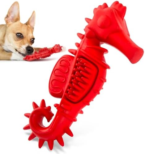 Jeffers Pet Natural Rubber Dog Chew Toy – Red Seahorse, Small – Vanilla Scent, Durable, Non-Toxic, Dishwasher Safe, Interactive Fetch & Tug Toy - Perfect for Training at Home