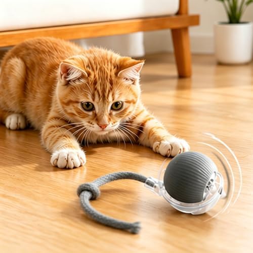 Cat Ball Toy,New Interactive Rolling Cats Dog Toy Balls 360° Smart Automatic Rolling Pet Ball, Fast Moving Toy for Dog,Interactive Toys for Cats (Grey)