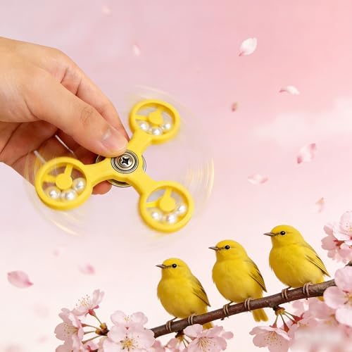Spinning Bird-Toys Bird Cage Toys & Bird Perch Parrot-Parakeet Budgie Cockatiel Conure Macaw Chicken Parrot Enrichment Cage Accessories Small Animal Chewing Toy (Yellow Spinner)