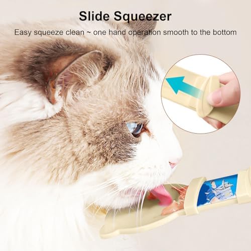 4PCS Cat Strip Feeder Spoons, Sliding Pet Treat Spoon Squeeze, Lickable Squeezable Creamy Treat, Wet Treats Dispenser, Cat Treat Spoon Squeeze, Fun Feeding for Pets, Beige/Blue/Purple/Pink