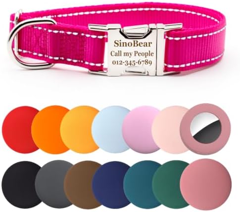 Personalized Dog Collar, Reflective Custom Dog Collar with Name Phone Number Adjustable Size (XS S M L) (Hot Pink)