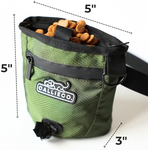 Callieco Mini Dog Treat Pouch with Magnetic & Zipper Closure | Small Waist Belt Training Behavior Aid Bag for Dog Walking with Poop Bag Dispenser (Green)