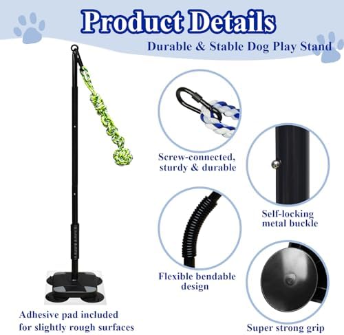 Indoor Suction Cup Dog Toy with 3 Ropes - Adjustable Height Tug Toy for Small to Large Dogs, Interactive Boredom Relief for Solo Play on Tile Floors