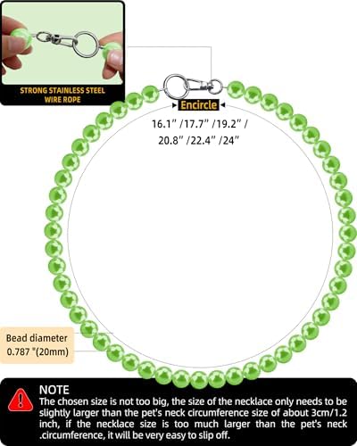 Chunky Pearl Dog Necklace (Beads 20mm),Elegant Classic Super Big Pearl Collar Necklace Accessories for Medium Large Dogs Occasions and Gatherings (Light Green, XL(Neck Girth 18.5''-20''))