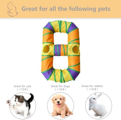 8-Shaped Cat Tunnel Toy Interactive Foldable Playhouse Maze Toys for Cats, Kittens, Rabbits & Small Pets with Playing Balls Collapsible Play Tube for Indoor Fun & Exercise (Multicolor)