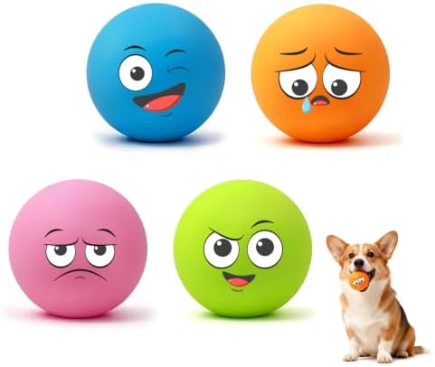 Squeaky Balls for Small Dogs, 2" Soft Latex Squeaky Dog Ball Toys, Emoji Smile Face Rubber Bouncy Balls, Puppy Teething Chew Toys for Mini & Small Dogs (2"-Pack A)