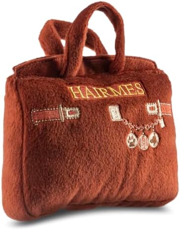 Dog Diggin Designs Hairmes Bag Plush Dog Toy – Squeaky Parody Fashion Dog Toy from Runway Pup Hairmes Collection, Soft Designer Style Toy for Small to Medium Dogs, Cute Interactive Pet Toy