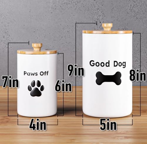Dog Treat Container Airtight Set of 2, 9x5 & 7x4 inch Ceramic Jars. 11 Cups