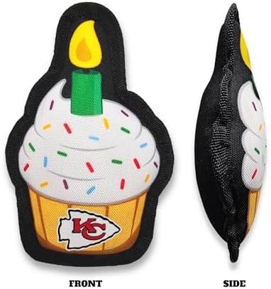 Pets First NFL Kansas City Chiefs Pet Birthday Cupcake Squeaker Toy - NFL Dog Birthday Party Set and Costume, Licensed Football Team Dog & Cat Birthday Cupcake Toys, Durable Toy for Puppies