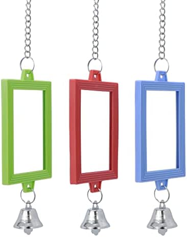Wontee 4 PCS Bird Mirror with Bell Hanging Interactive Toy (Multi-Colored)