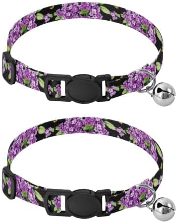 Watercolor Purple Lilacs Butterflies Bell Collar for Small Dogs 2 Pack Pet Collars Adjustable Length 10.6" to 17.1"