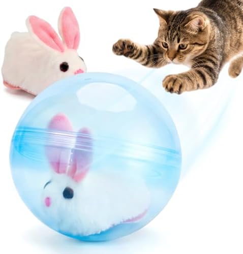Interactive Cat Toy Ball, 2026 Rechargeable Self-Rolling Cat Toy Ball, Electric Hamster Running Rolling Ball with Auto Obstacle Avoidance, Automatic Moving Cat Toys for Indoor Cats & Dogs, Rabbit blue