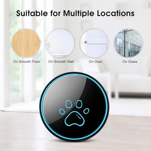 Comsmart Smart Wireless Dog Door Bell, Doggie Doorbell for Pet Potty Training Communication Go Outside Press Button with 38 Melodies 4 Volume Levels LED Flash (1 Receiver & 2 Transmitter), Black