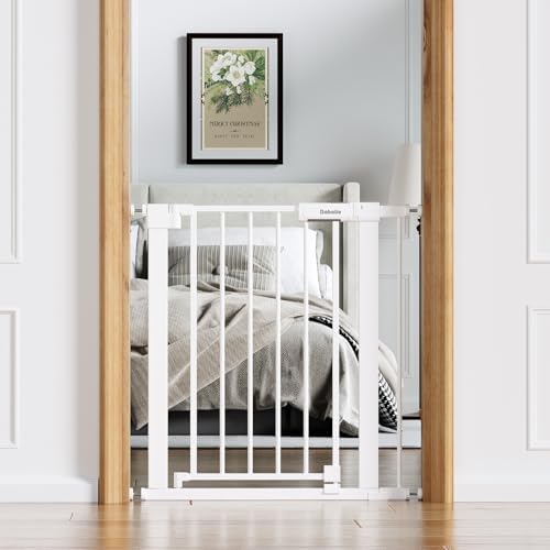 Babelio 26-31 in Baby Gate for Stairs, PressGuard Pet Gate with Wide Door | Pressure/Wall Mount, Dual Lock with Indicator, Auto Close, Heavy Duty, Easy Install for Doorways, Kitchens, Hallway, White
