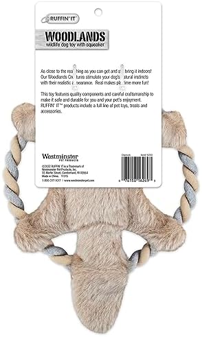 RUFFIN' IT Woodlands, Plush Chipmunk Dog Toy with Rope Chew Ring, 11.5 in