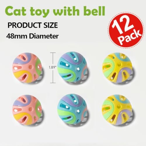 Colorful Cat Toy Balls with Bell 12PCS, Interactive Hollow Design, Plastic, Training Exercise Toy