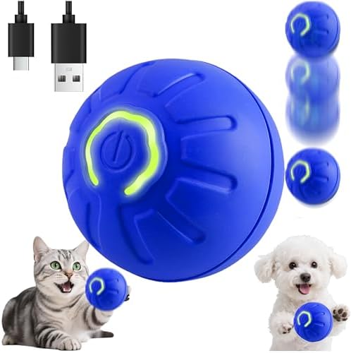 BIONEMAGILI Interactive Self-Moving Pet Toy Ball - Motion-Activated Auto Rolling, Military-Grade Chew Resistant, USB-C Rechargeable for Small Dogs & Cats (Blue,/S/New4)