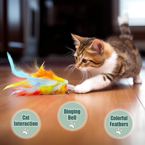 50 Pcs Cat Wand Refill, Feather Toys Replacement with Bells