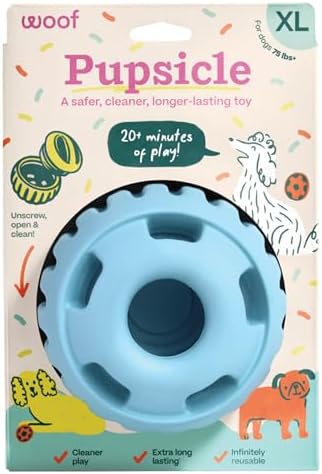 WOOF Pupsicle Interactive Dog Ball Toy for Dogs XL 75 lbs & Up - Blue | Long-lasting enrichment toy for extra-large dogs, easy-fill design, low-mess play, made of natural rubber, easy to clean