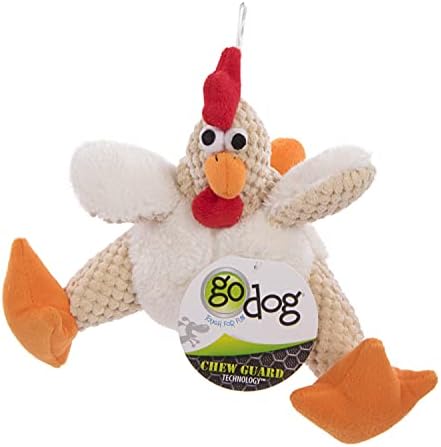 goDog Checkers Fat Rooster Squeaky Plush Dog Toy, Chew Guard Technology - White, Small