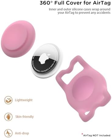 Dog Collar with AirTag Holder, QR Code Tracking, Paw Print Covers, Multi-Color (Pink)