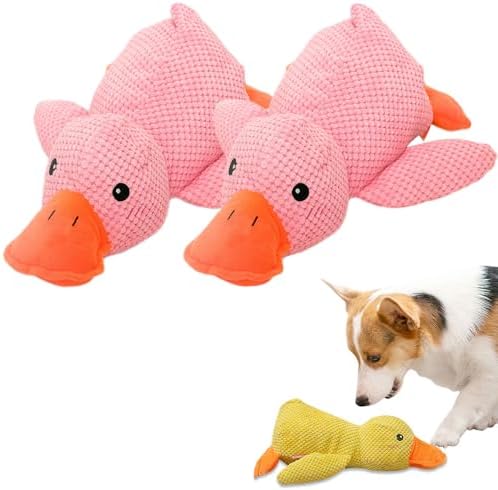 Mellow Calming Duck Dog Toy, Upgraded Calming Duck Toy for Dogs, Interactive Toy with Quack Sound, Soft Plush Stuffed Calming Duck Pillow, Durable Stuffed Dog Puppy Toys for Puppy Keep Busy (2Pcs B)