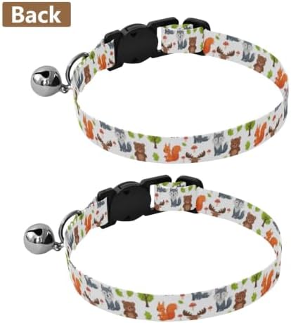 2 Pack Small Dog Collar Cute Woodland Animals Bears Cat Collar Breakaway with Bell, Adjustable 10.6 to 17.1 Inches