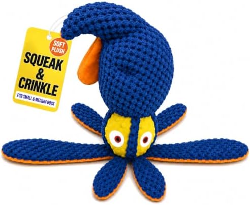 Squeaky Dog Toy, Crinkle Plush Squid for Small & Medium Dogs