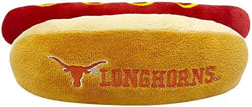 Pets First NCAA Texas Longhorns HOT Dog Plush Dog & CAT Squeak Toy - Cutest HOT-Dog Snack Plush Toy for Dogs & Cats with Inner Squeaker & Beautiful Football/Basketball Team Name/Logo