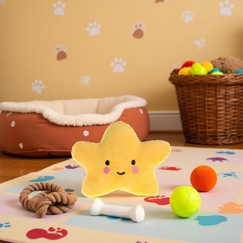 Yellow Star Plush Pet Dog Toys Cute Squeaky Toy for Interactive Toy Dog Chew Toy for Pet Dog Puppy Training Playing, Squeak