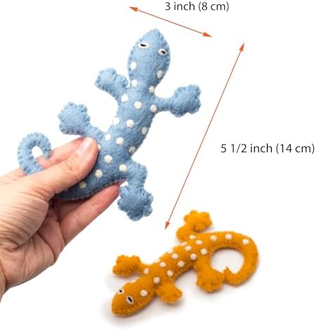 Glaciart One Felt Lizard Cat Toy – 2 Pcs | Soft Fuzzy Enrichment 100% Natural Wool - Interactive Catnip Play Cat Toy Set - Safe for Pets, Non-AZO Colored Dyes